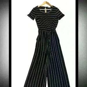 White Birch Elastic Waist With Pockets Womens Jumpsuit Black Size Medium